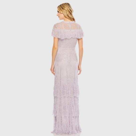 Mac Duggal Purple Embellished Cap Sleeve Ruffle Tiered Gown 14 - Picture 7 of 8